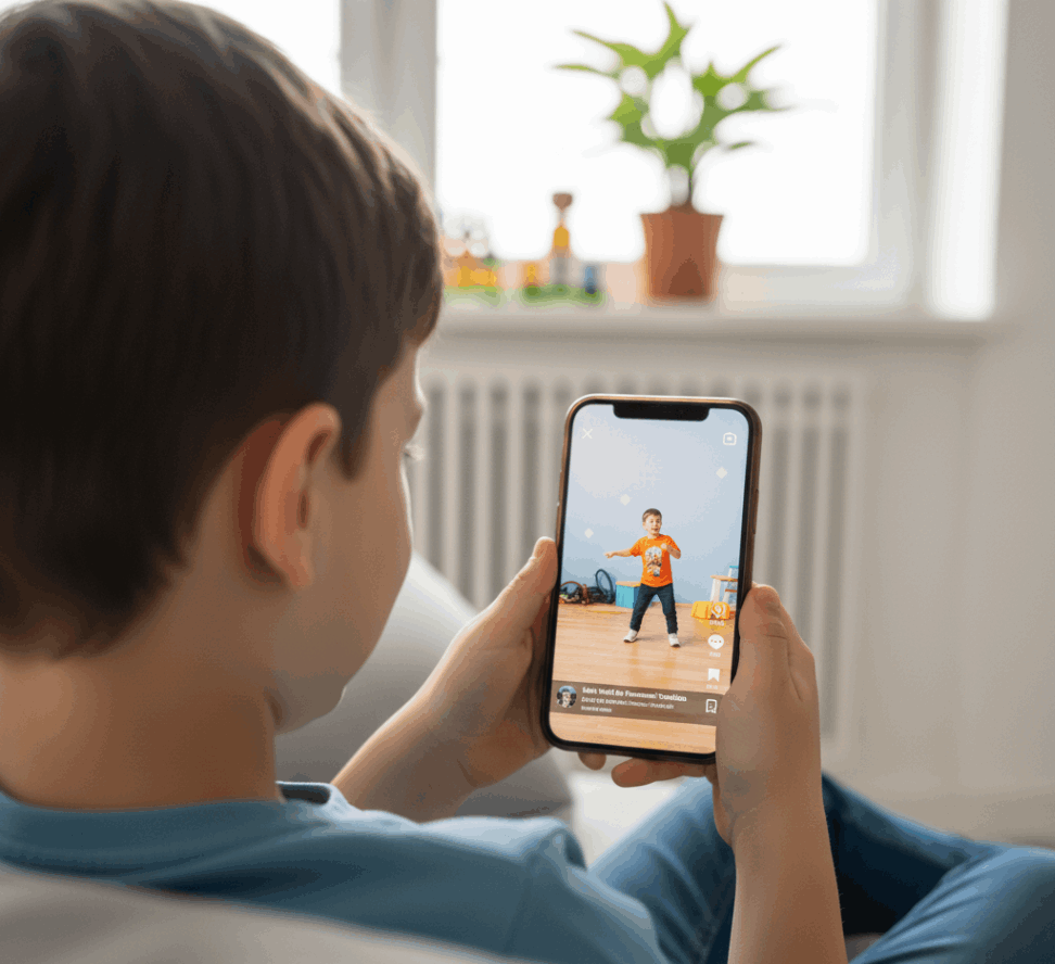 A teenager boy watching a short video on mobile